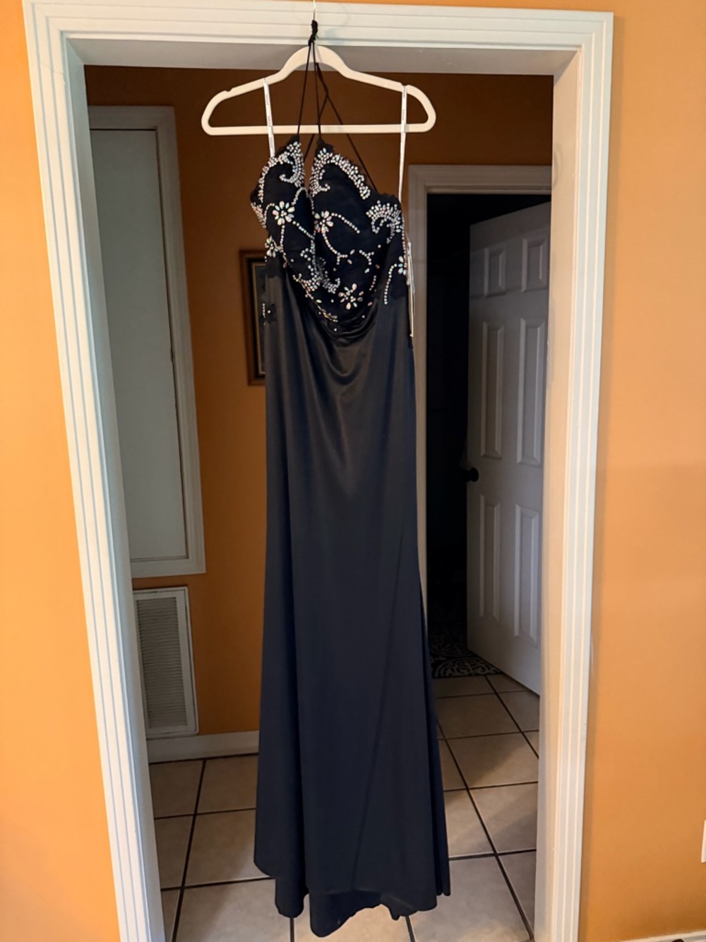 Jovani Black Beaded Halter Prom Gown